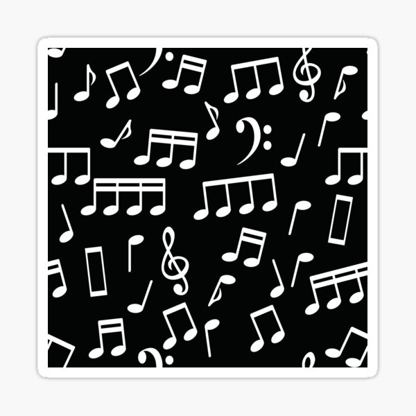 White Music Notes on Black Background Sticker