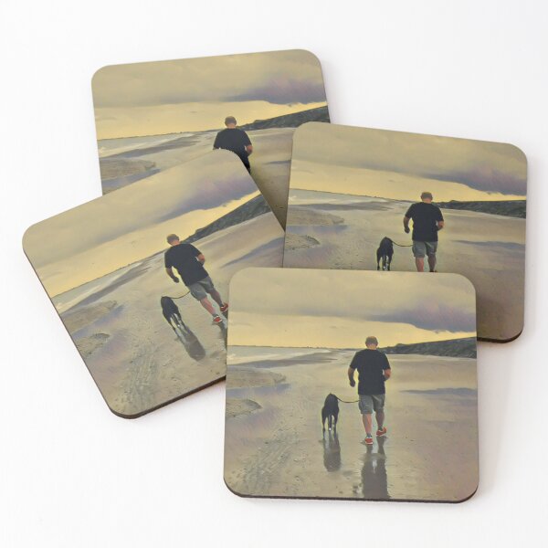 Item preview, One Man and His Dog Walking on the Beach designed and sold by JaneWrenArt.