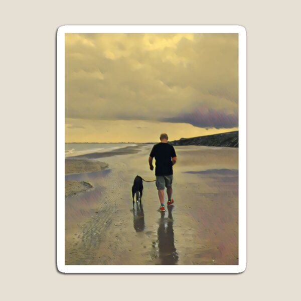Item preview, One Man and His Dog Walking on the Beach designed and sold by JaneWrenArt.