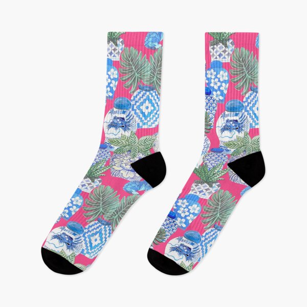 Artikelvorschau, Ingwergläser oder Vintage-Vasen mit Pflanzen und Fuchsia Pink, Aquarell Chinoiserie entworfen und verkauft von MagentaRose.