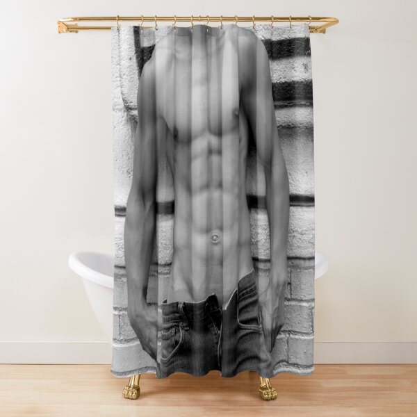 male abs Shower Curtain