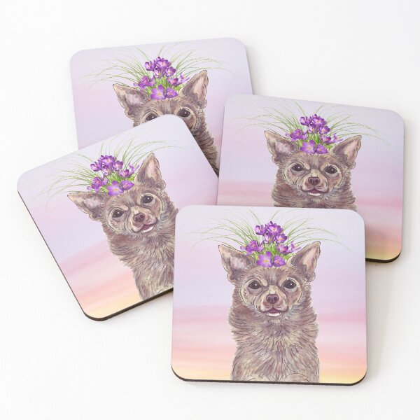 Item preview, CHIA flower crown doodle @chiathechihuahua designed and sold by BridgetDoodles.