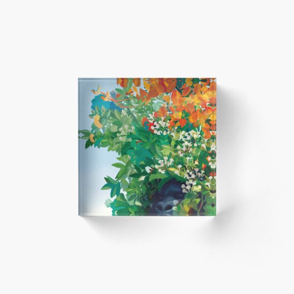 Gorilla among flowers and leaves in the Eden Garden Acrylic Block