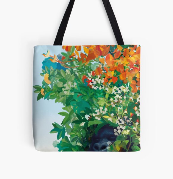 Gorilla among flowers and leaves in the Eden Garden All Over Print Tote Bag