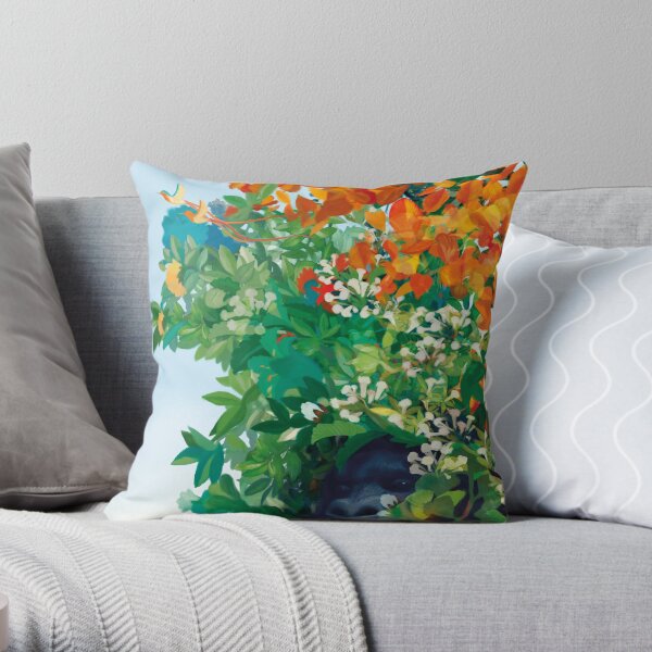 Gorilla among flowers and leaves in the Eden Garden Throw Pillow