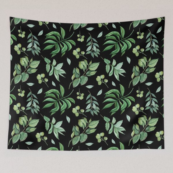 Item preview, Watercolor Floral Green Leaves Seamless Pattern on Black designed and sold by MysticMagpie.