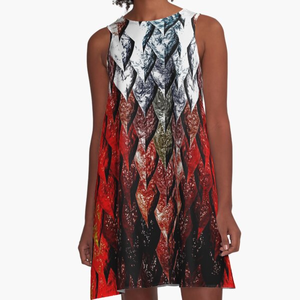Colorful Red Snake Reptile Scale Halloween Costume Art A-Line Dress