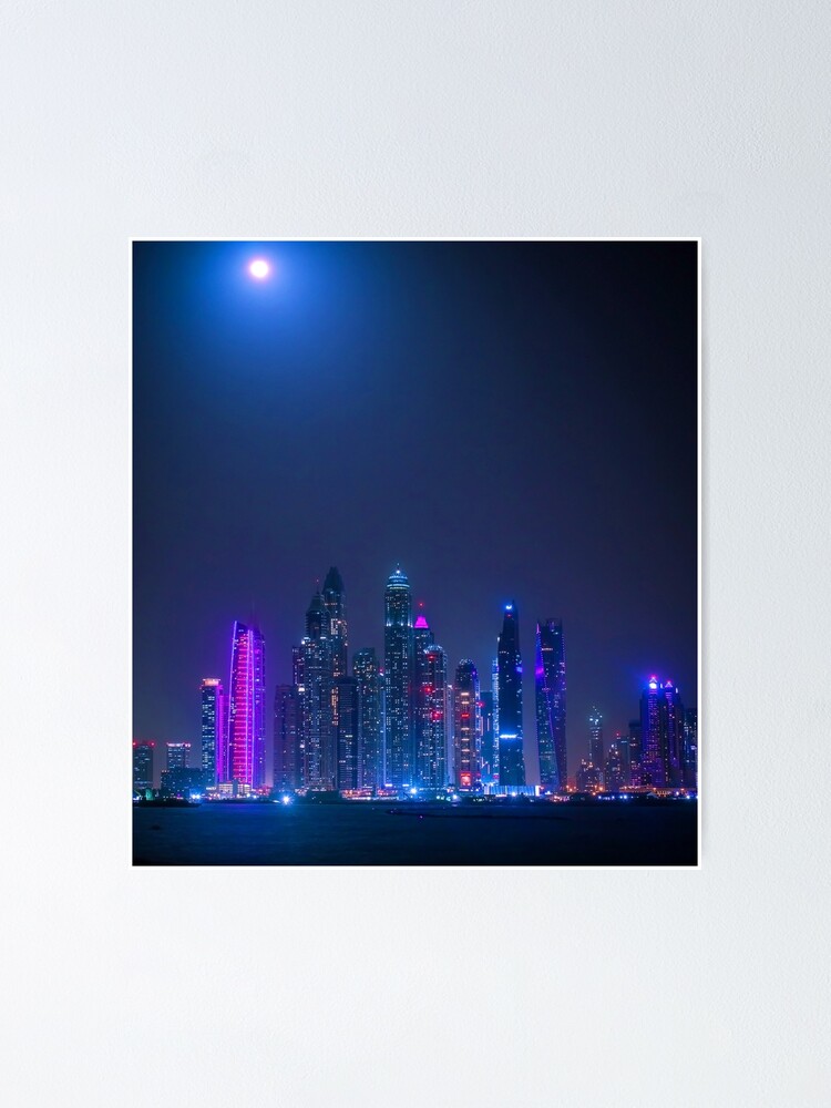 Neon City Night Skyline Cyberpunk Vaporwave Aesthetic Art Photography Poster For Sale By Coitocg Redbubble