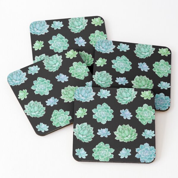 Item preview, Watercolour Succulents Pattern on Black Background designed and sold by MysticMagpie.
