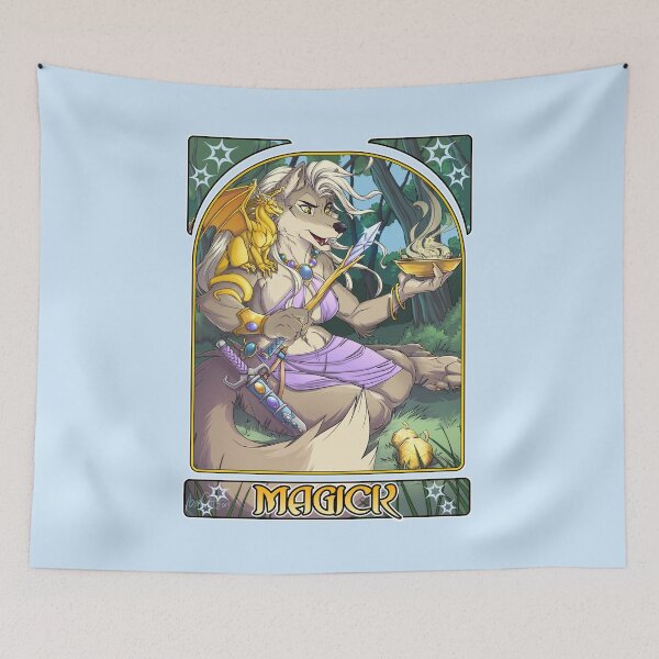 Item preview, Sorcha Wolf Sorceress with Dragon Familiar Fantasy Furry Art designed and sold by cybercat.