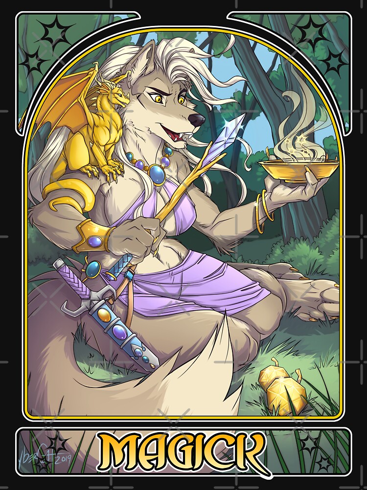 Sorcha Wolf Sorceress with Dragon Familiar Fantasy Furry Art by cybercat