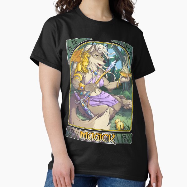 Sorcha Wolf Sorceress with Dragon Familiar Fantasy Furry Art Classic T-Shirt