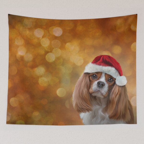 Item preview, Drawing Dog breed Cavalier King Charles Spaniel  in red hat of Santa Claus designed and sold by bonidog.