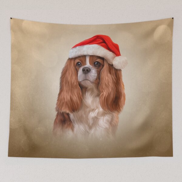 Item preview, Cavalier King Charles Spaniel in red hat of Santa Claus designed and sold by bonidog.