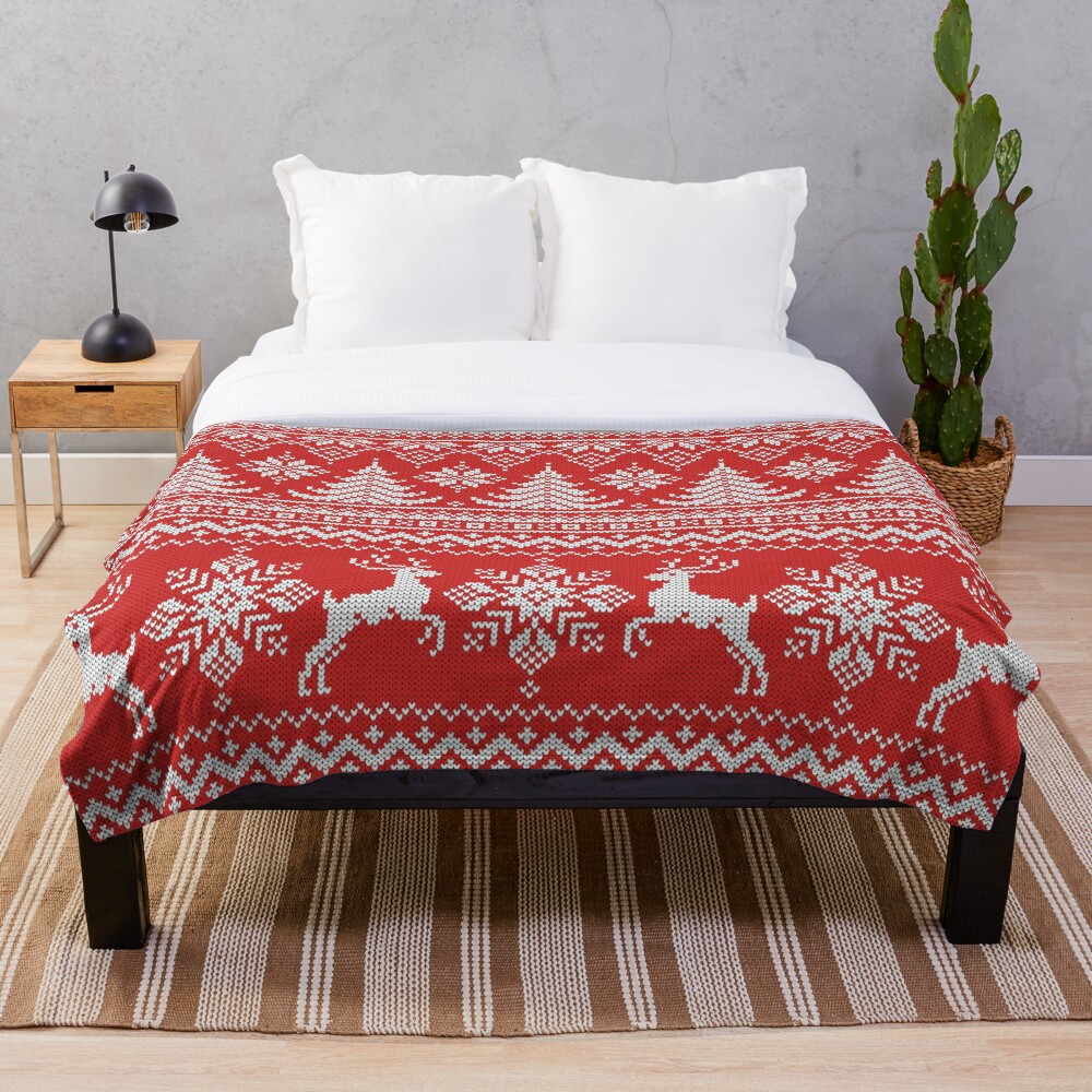 "Red Christmas Knit" Throw Blanket for Sale by JoannieVermette Redbubble