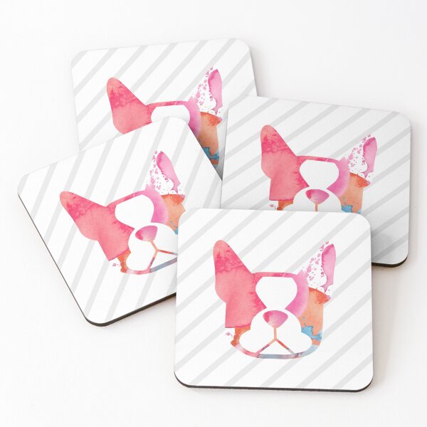 Item preview, Boston Terrier - pink watercolors with gray stripe - peek a boo Boston - Smooshface United designed and sold by smooshfaceutd.