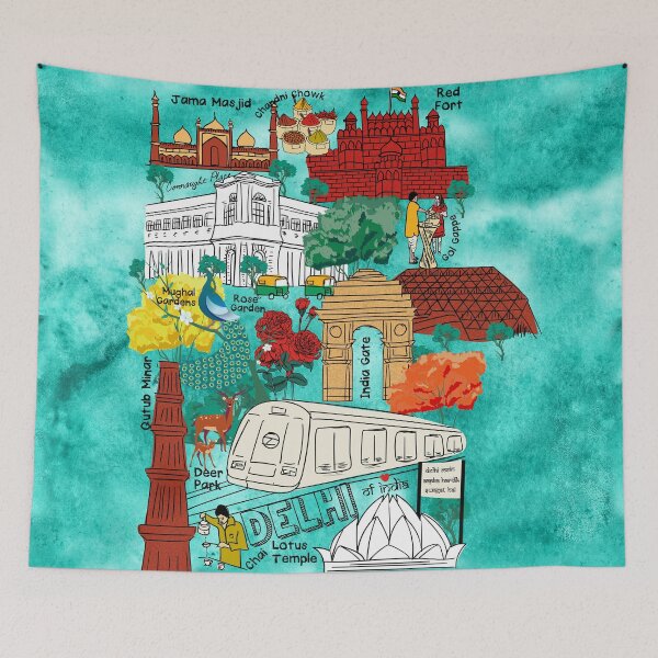 Item preview, Hustling Bustling Colors of Delhi- Doodle Sketch Map designed and sold by winkeltriple.