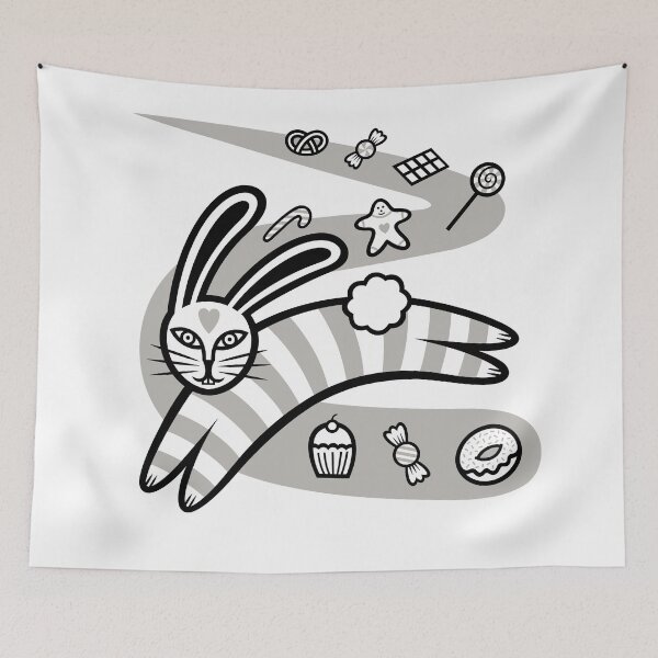 Item preview, Striped Rabbit Leaping On A Sweet Candy Road (black and light grey) designed and sold by wariana.