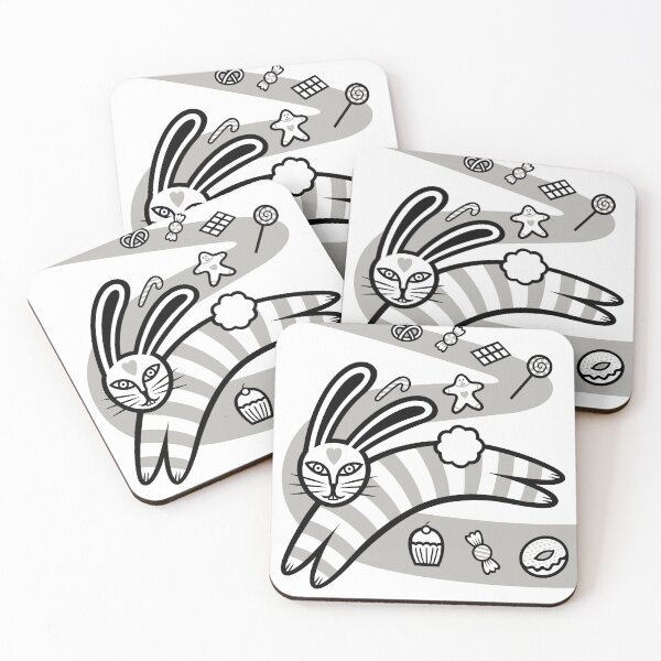 Item preview, Striped Rabbit Leaping On A Sweet Candy Road (black and light grey) designed and sold by wariana.