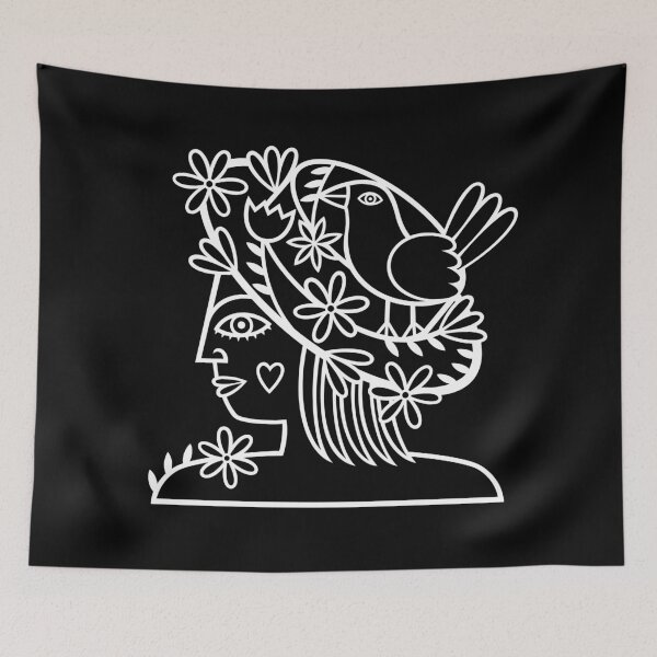 Item preview, Profile of Woman Wearing Hat With Flowers and Bird (negative/inverted B/W) designed and sold by wariana.
