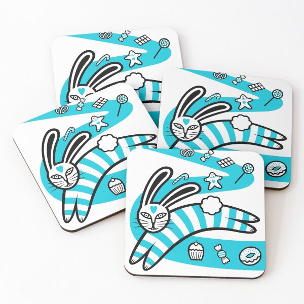 Item preview, Striped Rabbit Leaping On A Sweet Candy Road (black and sky blue) designed and sold by wariana.