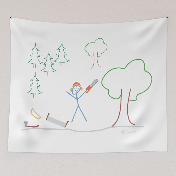 Item preview, Lumberjack stick figure, forest tree chainsaw designed and sold by KlareLinie.