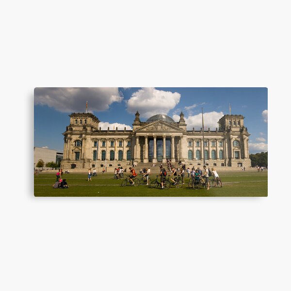 Bicyclists In Front Of Reichstag, Berlin, Germany Metal Print