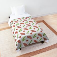 Woodland Pine Cones Pattern on White Comforter