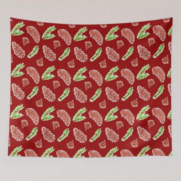 Item preview, Christmas Woodland Pine Cones Pattern on Red designed and sold by Ivy Lily Art.