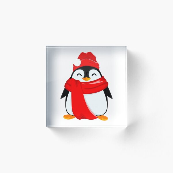 Happy Santa for the Baby Penguins Acrylic Block