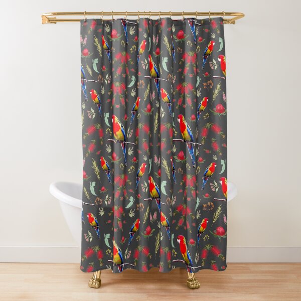 "Australiana Rosella Garden charcoal grey" Shower Curtain by BraveNewArt Redbubble