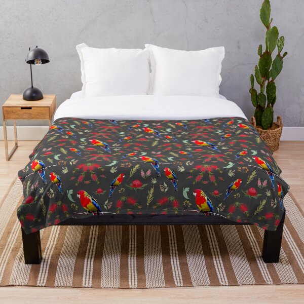 Australiana Rosella Garden - charcoal grey Throw Blanket