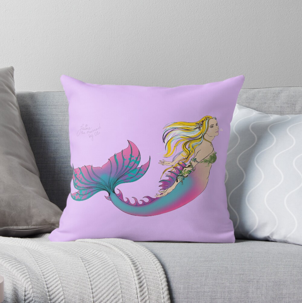 Home Accessories: Jaime the Mermaid by Ali Throw Pillow