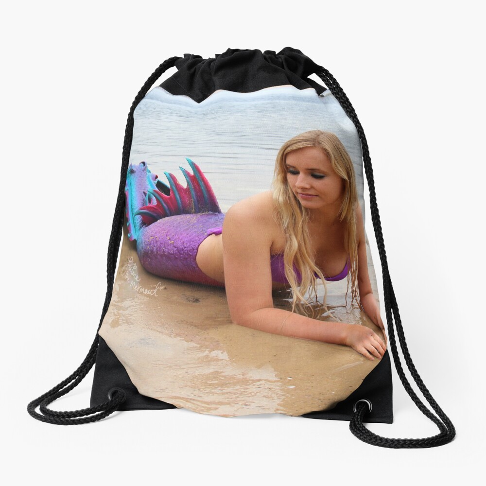 Jaime the Mermaid at the Beach Drawstring Bag