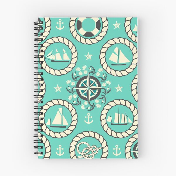 Item preview, Blue Nautical Print with ships, compass, anchor and nautical knots designed and sold by kapotka.