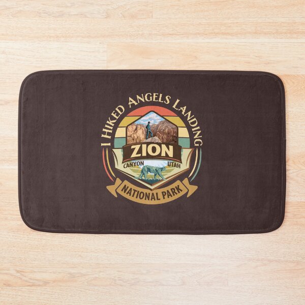 Item preview, Zion National Park Utah I Hiked Angels Landings Retro Vintage Style Badge Design with Hiker and Cougar  designed and sold by SunNoonPark.