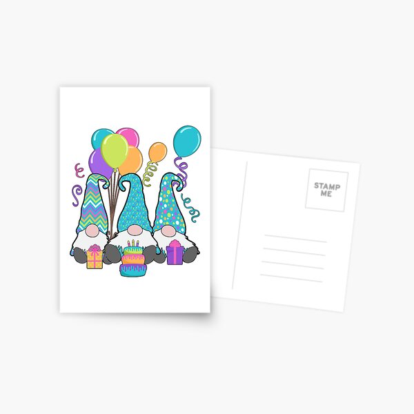 Birthday Gnomes 3 Nordic Gnomes Birthday Cake Balloons Postcard