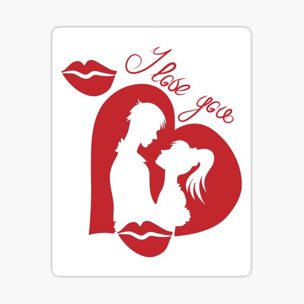 Silhouettes of lovers on a background of hearts - white Sticker