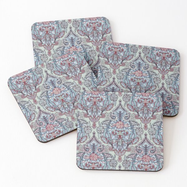 Item preview, Botanical Moroccan Doodle Pattern in Navy Blue, Red & Grey designed and sold by micklyn.