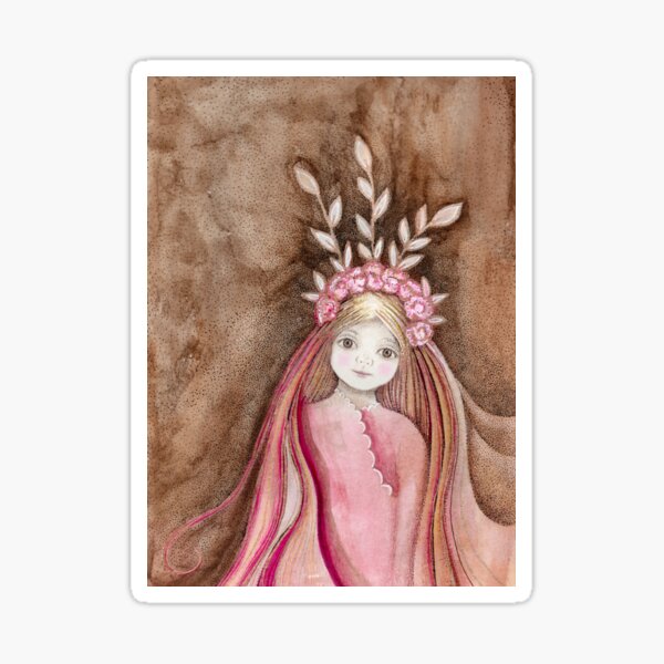 autumn princess with pink roses Sticker