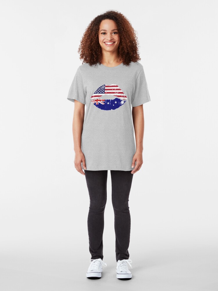 Alternative Ansicht von USA Australian Kiss - Dual Citizenship Slim Fit T-Shirt