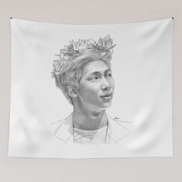 Item preview, Namjoon flower crown pencil art designed and sold by honeybangtann.