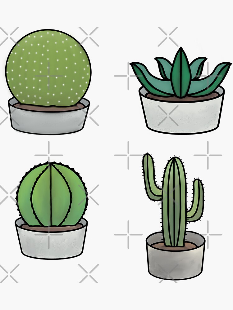 Thumbnail 3 of 3, Sticker, Pack Cute cactus succulent four designed and sold by Pastel-PaletteD.