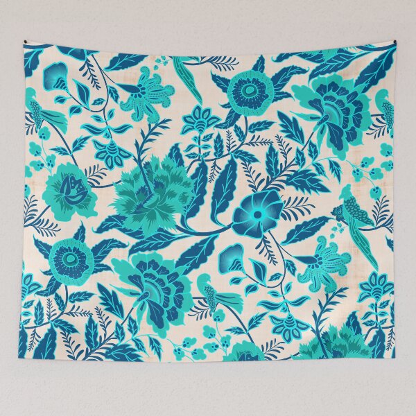 Item preview, Vintage Botanical Chintz Filigree- Cyan Traditional Florals Palampore designed and sold by winkeltriple.