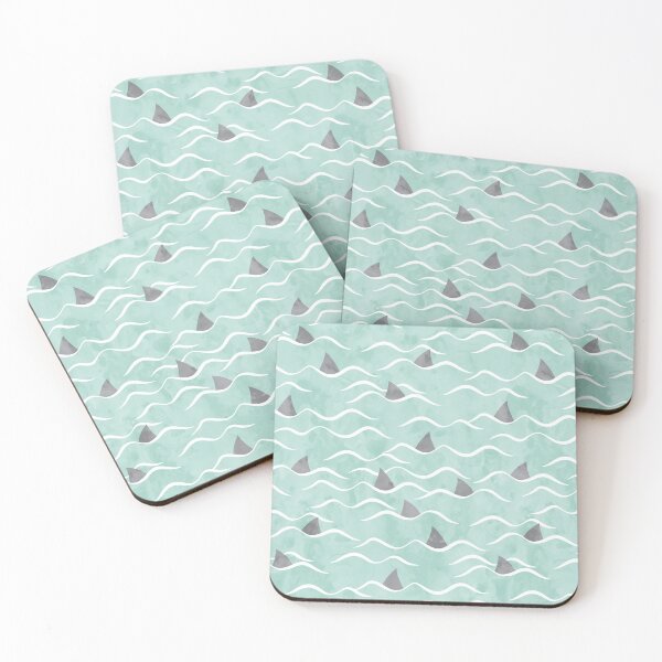 Item preview, SHARKS! - waves beach on aqua designed and sold by littlearrow.