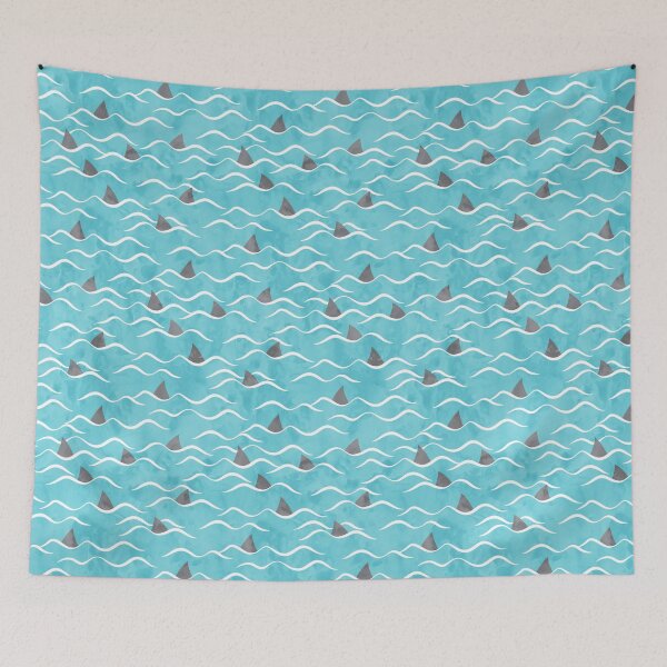 Item preview, SHARKS! - waves beach on light blue designed and sold by littlearrow.