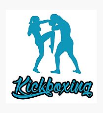 Kickboxing Female Knee Blue Photographic Print