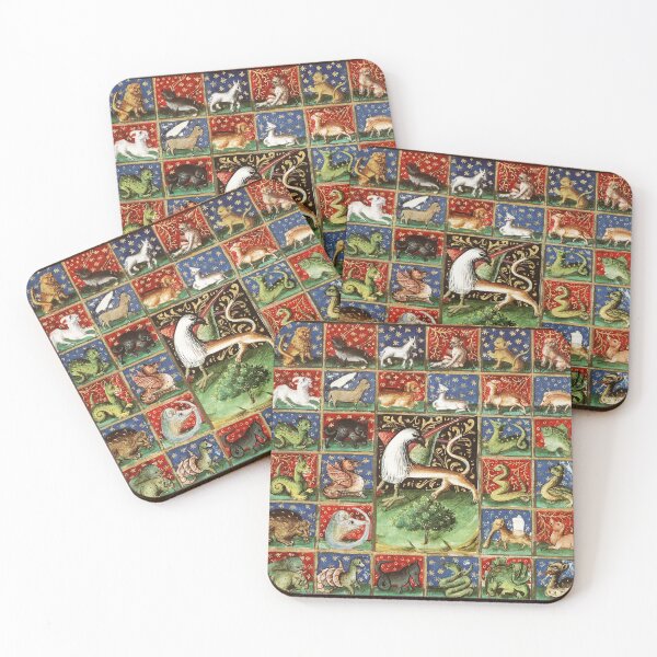 Item preview, MEDIEVAL BESTIARY Fantastic Animals in Red Blue Green Gold Hues designed and sold by BulganLumini.