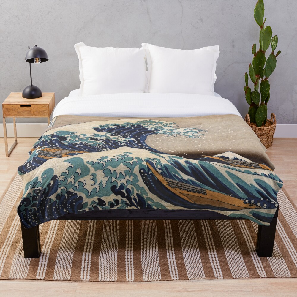 The Great Wave Print Hooded Blanket Fleece Blankets And Throws Blankets K37