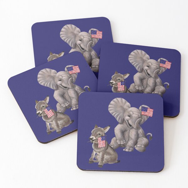Item preview, Baby donkey and elephant waving the American flag designed and sold by Mehu.